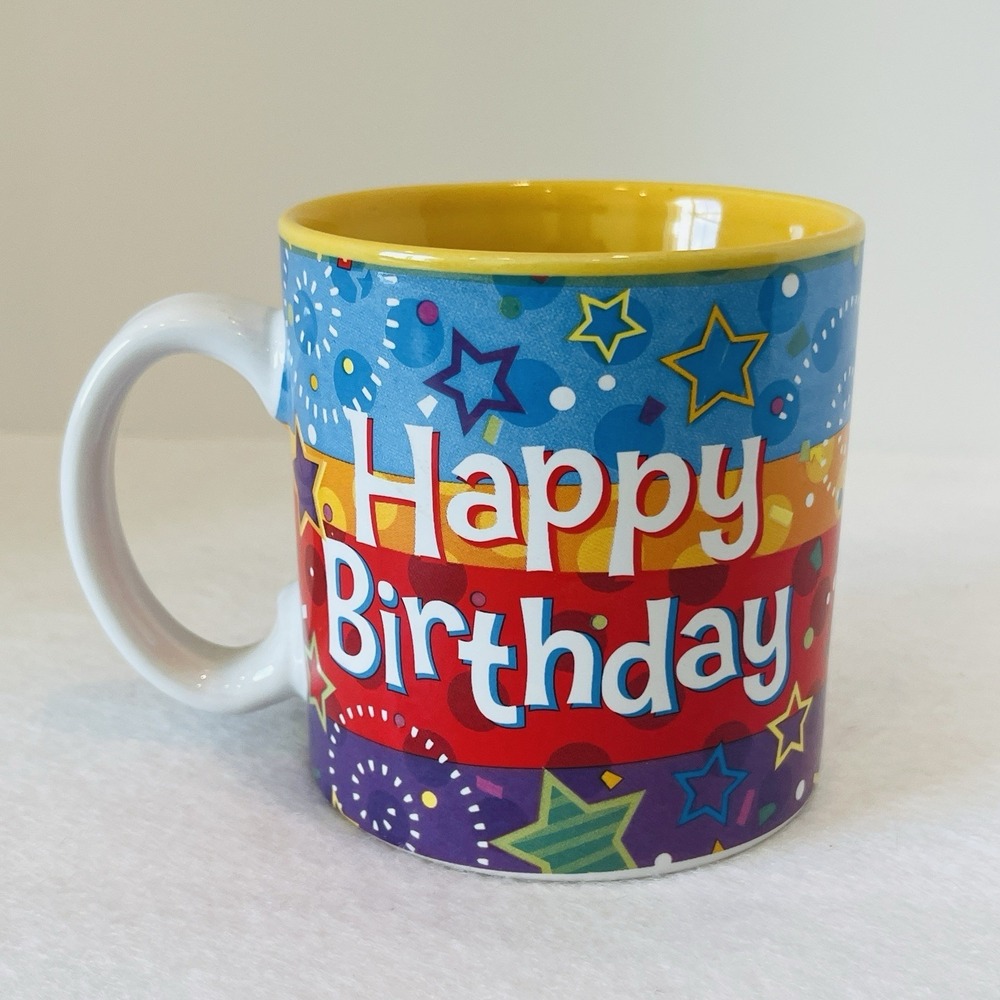 Happy Birthday Ceramic Coffee Mug Burton Burton Multi‎ Color Stars Polka Dots